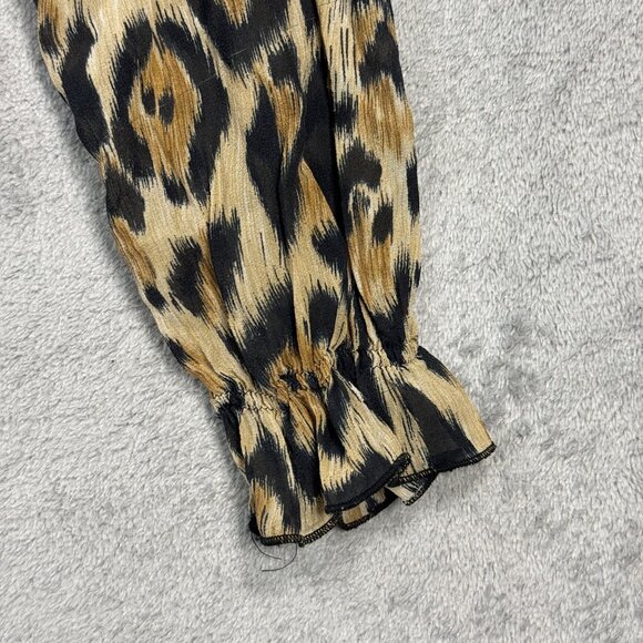 Vintage Leopard Print Silk Sheer Womens Cheetah Blouse Y2K Ruffled Cuffs XS - Picture 4 of 9